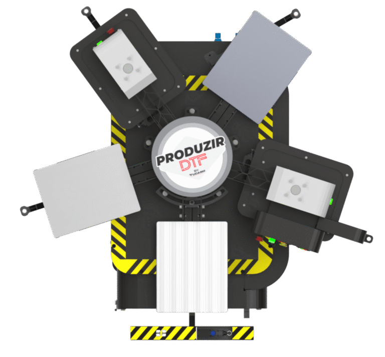 O Carrossel Produzir DTF é um equipamento robusto, projetado para alta produtividade, ideal para prensagens contínuas de impressões em DTF. Ele possui 5 berços de 45x35 cm, e duas prensas PP 450 dedicadas ao trabalho de prensagem de DTF's. Seu grande diferencial é que as bases das prensas já estão integradas diretamente a base do carrossel, oferecendo uma operação mais fluida e otimizada. APLICAÇÃO / APLICACCIÓN Destinado ao processo de DTF em peças de tamanhos A4, A3 e A3+. Permite o trabalho com peças já fechadas, viabilizando o encaixe para não contaminação do avesso da peça. Destinado al proceso DTF en piezas de tamaño A4, A3 y A3+. Permite trabajar con piezas cerradas haciendo posible encajarlas para no contaminarlas contaminación.
